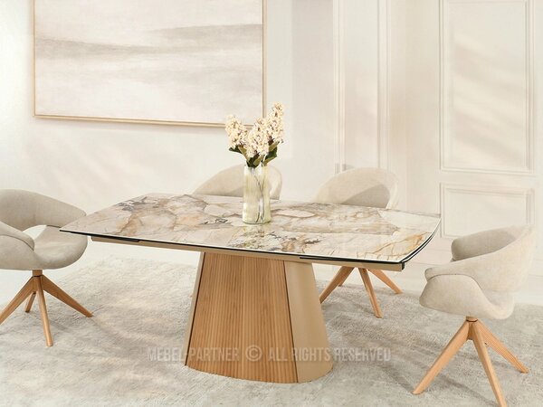Designový rozkládací stůl 200(300)x98 PEREGRINE - béžový mramor / dub / béžový