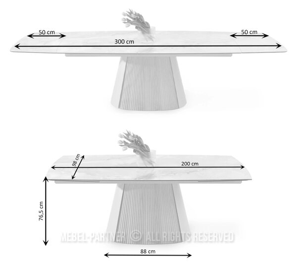 Designový rozkládací stůl 200(300)x98 PEREGRINE - béžový mramor / dub / béžový