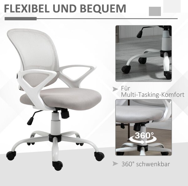 Ergonomická kancelářská židle Vinsetto s mesh opěradlem, nastavitelné otočné křeslo s vzhledem lnu, počítačová židle pro kancelář, šedá | Aosom