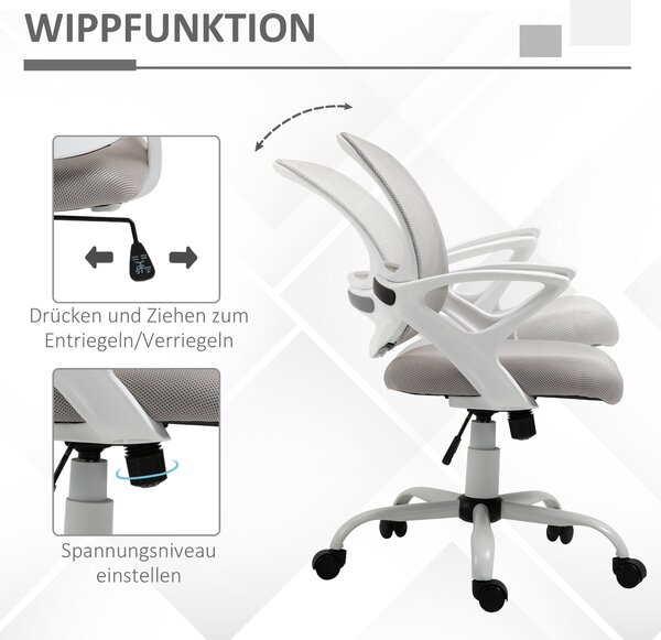 Ergonomická kancelářská židle Vinsetto s mesh opěradlem, nastavitelné otočné křeslo s vzhledem lnu, počítačová židle pro kancelář, šedá | Aosom
