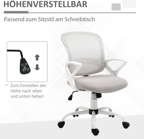 Ergonomická kancelářská židle Vinsetto s mesh opěradlem, nastavitelné otočné křeslo s vzhledem lnu, počítačová židle pro kancelář, šedá | Aosom
