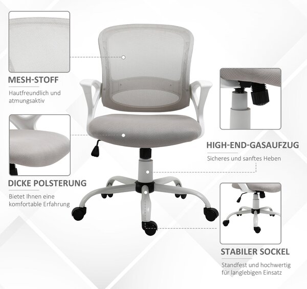 Ergonomická kancelářská židle Vinsetto s mesh opěradlem, nastavitelné otočné křeslo s vzhledem lnu, počítačová židle pro kancelář, šedá | Aosom