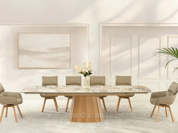 Designový rozkládací stůl 200(300)x98 PEREGRINE - béžový mramor / dub / béžový