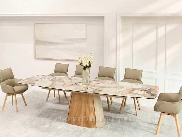 Designový rozkládací stůl 200(300)x98 PEREGRINE - béžový mramor / dub / béžový