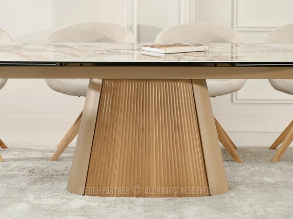 Designový rozkládací stůl 200(300)x98 PEREGRINE - béžový mramor / dub / béžový