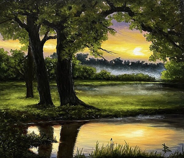 Ručně malovaný obraz od Oleg Baulin - "Tři stromy", rozměr: 35 x 30 cm