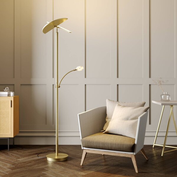 Lucande LED stojací lampa Anniki, mosazná, nastavitelná, stmívatelná, stmívatelný, Mosaz / zlato, Obývací pokoj / jídelna, kov, Moderní