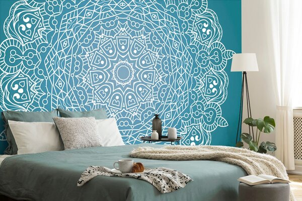 Tapeta meditační Mandala na modrém pozadí