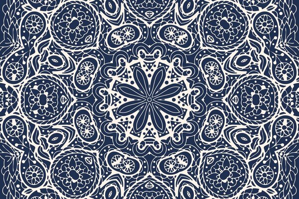 Tapeta bílá Mandala na modrém pozadí
