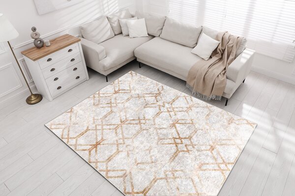 Makro Abra Kusový koberec pratelný MIRO 51805.804 Geometrický protiskluzový krémový žlutý Rozměr: 80x150 cm