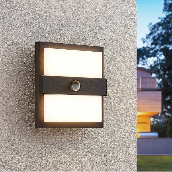 Lucande Venkovní nástěnné svítidlo LED Gylfi, 20 cm, černá, senzor, Černá, Hliník, Moderní
