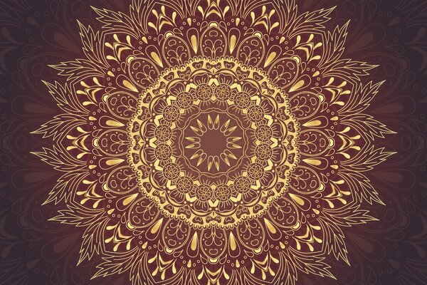 Tapeta zlatá Mandala na bordovém pozadí