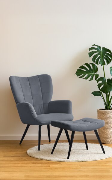 KONDELA Křeslo s podnoží, šedá Velvet látka/černá, HABEN