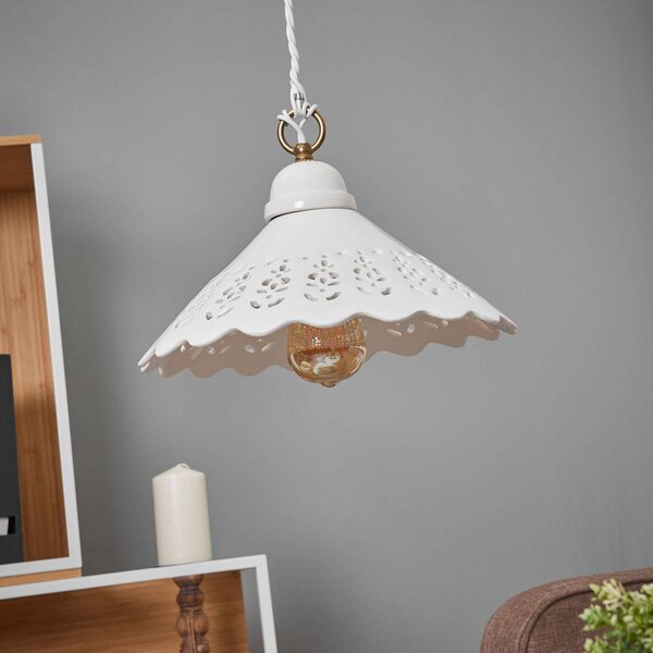 Ceramiche Závěsné světlo Pizzo, 1zdr, 30 cm, stmívatelný, Bílá / opál, Obývací pokoj / jídelna, Keramika, Venkovský / rustikální
