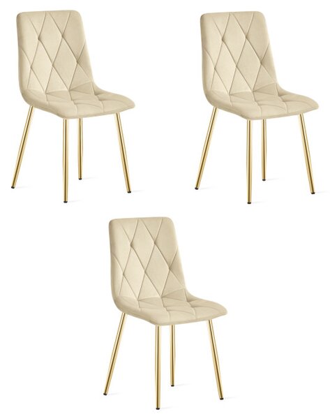 Set tří jídelních židlí LIBRA sametové, světle béžové / zlaté nohy (3 ks)