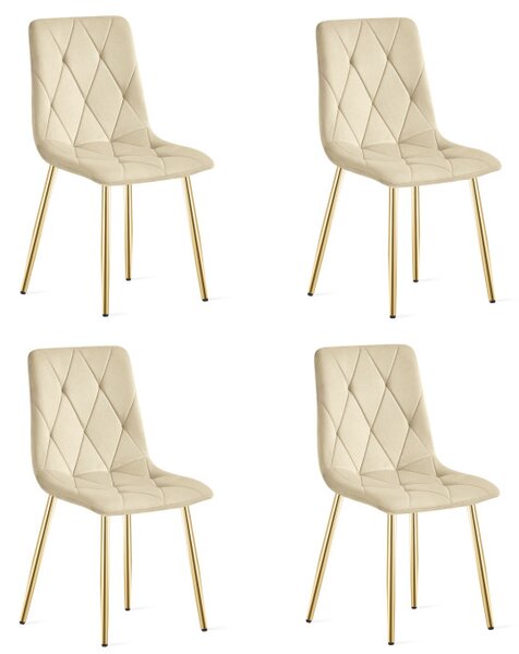 Set čtyř jídelních židlí LIBRA sametové, světle béžové / zlaté nohy (4 ks)