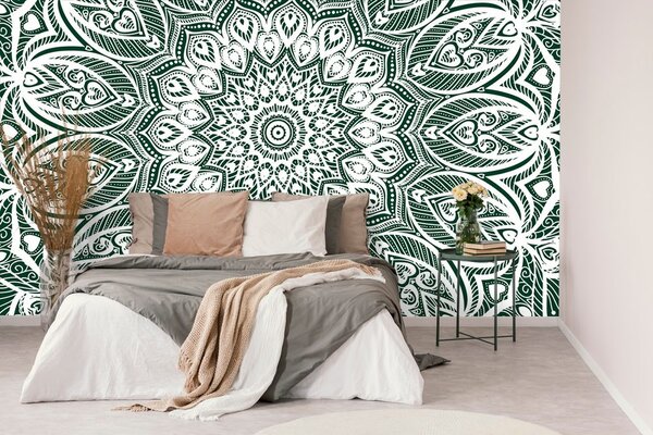 Tapeta Mandala harmonie na zeleném pozadí