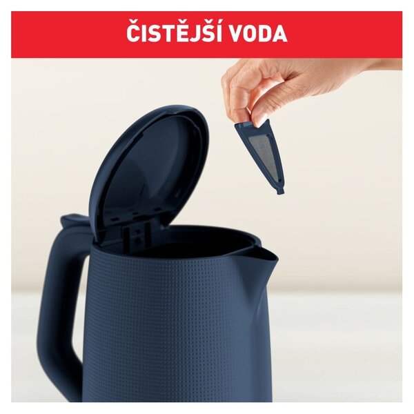 Tmavě modrá plastová rychlovarná konvice 1,7 l KO2M0410 – Tefal