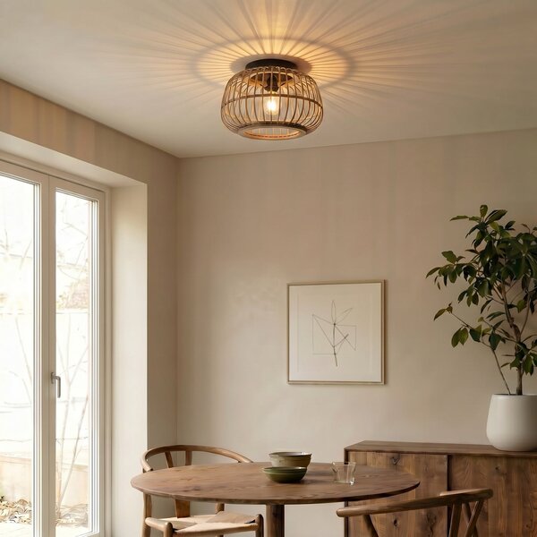 Stropní Lampa Lindby, Bominio, stmívatelné, Dřevo, Obývací pokoj, Dřevo, Skandinávský