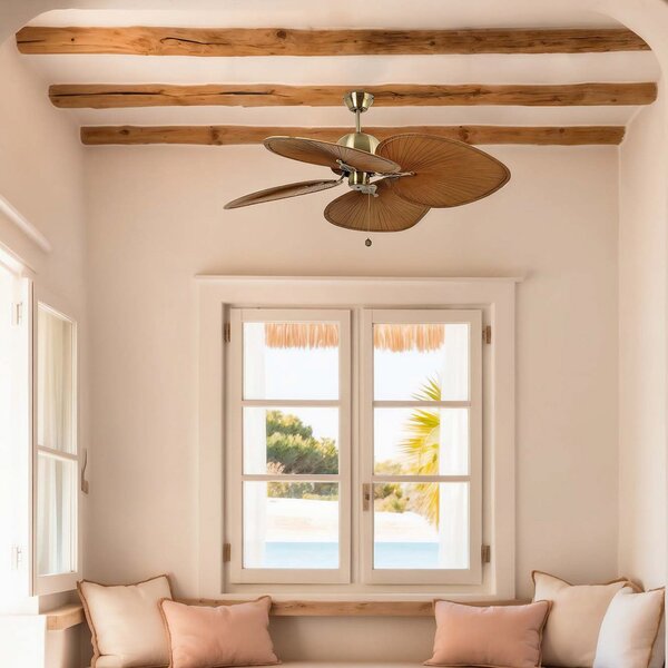 Stropní ventilátor Cuba L, Ø 132 cm, čtyřlistý, starozlatý FARO BARCELONA, Cuba L, Zlatá / mosazná, Obývací pokoj, Plast
