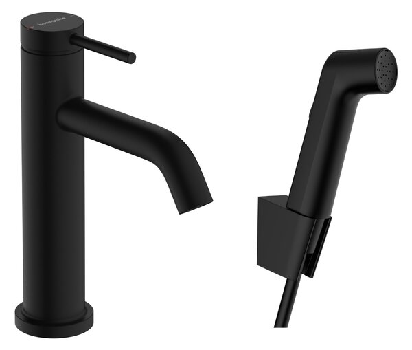 Hansgrohe Tecturis S - Páková umyvadlová baterie 110 s ruční sprchou Bidette a sprchovou hadicí 160 cm, černá matná 73211670