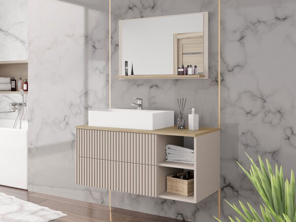 Koupelnová sestava Kiegi Ryfel I, Barva: ořech teplý / ořech teplý + mramor bílý, Sifon k umyvadlu: ano, Umyvadlo: ne 5903211379338