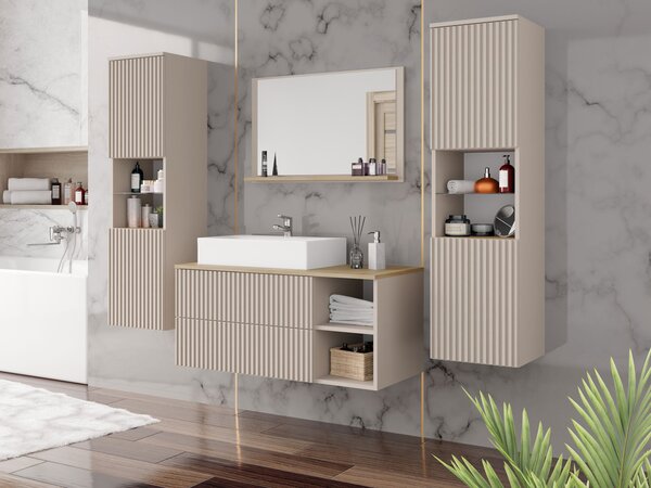 Koupelnová sestava Kiegi Ryfel III, Barva: ořech teplý / ořech teplý + mramor bílý, Sifon k umyvadlu: ano, Umyvadlo: ne 5903211379567