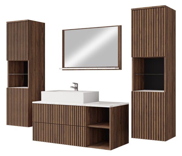 Koupelnová sestava Kiegi Ryfel III, Barva: ořech teplý / ořech teplý + mramor bílý, Sifon k umyvadlu: ano, Umyvadlo: ne 5903211379567