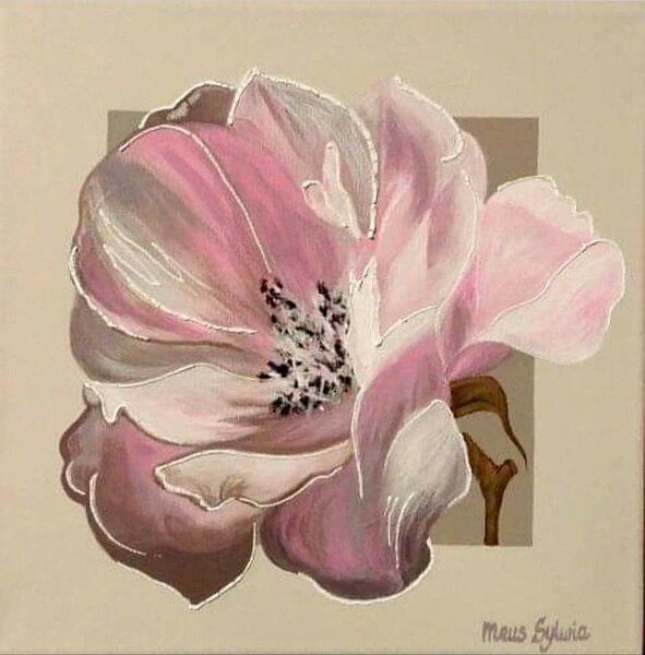 Ručně malovaný obraz od Sylwia Opalińska (Meus) - "Růžový květ", rozměr: 30 x 30 cm