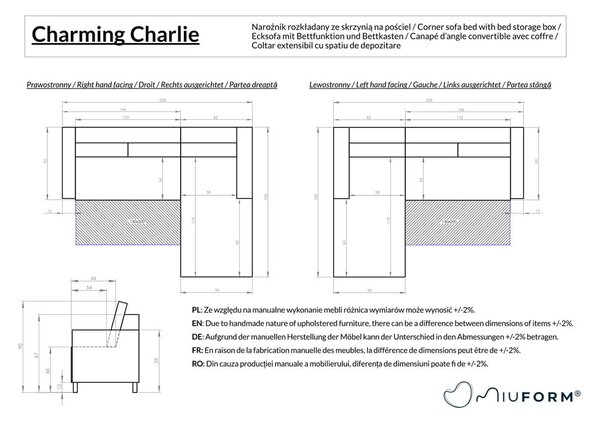 Šedá rozkládací rohová pohovka (pravý roh) Charming Charlie – Miuform