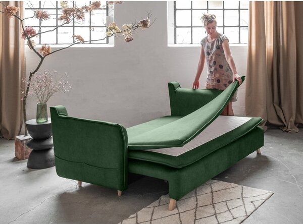 Zelená sametová rozkládací pohovka 225 cm Charming Charlie – Miuform