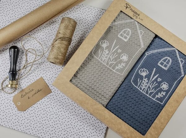 Polášek Textil Utěrka bavlna 2 ks - domeček s lučními květinami