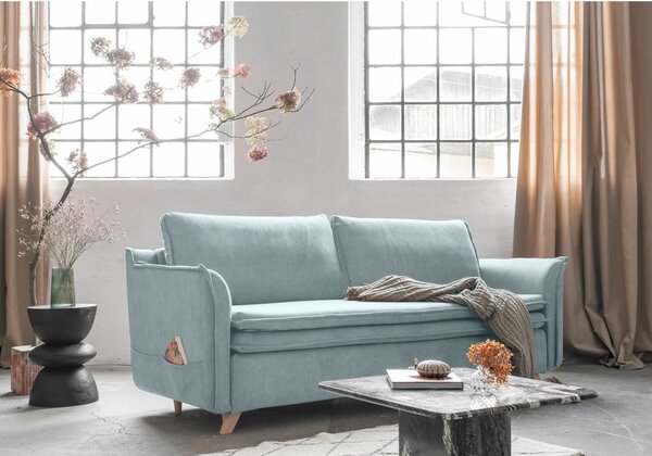 Světle modrá sametová rozkládací pohovka 225 cm Charming Charlie – Miuform