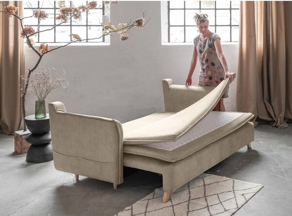 Béžová sametová rozkládací pohovka 225 cm Charming Charlie – Miuform