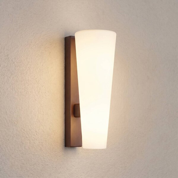Lucande Venkovní nástěnné svítidlo Jovra, corten, výška 32 cm, Bílá / opál, Sklo, Moderní