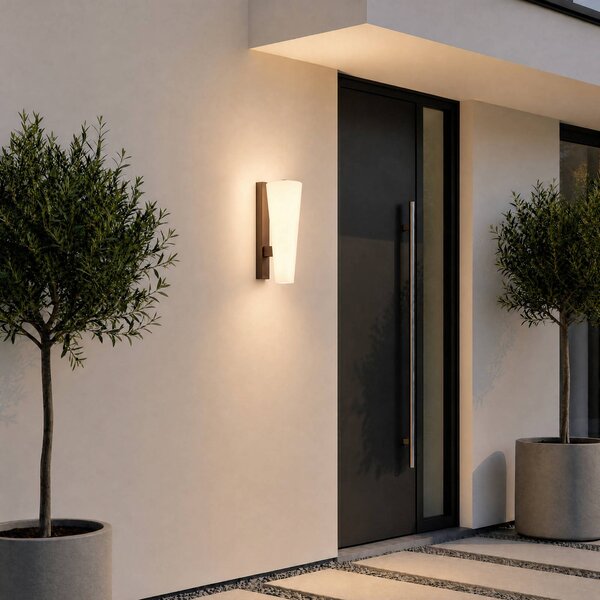 Lucande Venkovní nástěnné svítidlo Jovra, corten, výška 32 cm, Bílá / opál, Sklo, Moderní