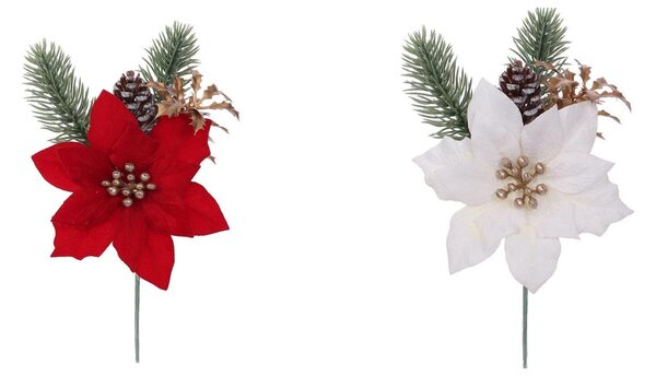 Vánoční hvězda / Poinsettia s větvičkou 20 cm červená + bílá Barva: Bílá