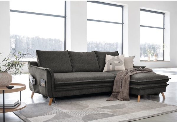 Tmavě šedá rozkládací rohová pohovka (pravý roh) Charming Charlie – Miuform