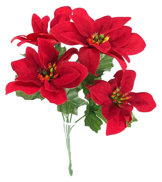 Vánoční hvězda / Poinsettia trs 5hlav samet 35 cm
