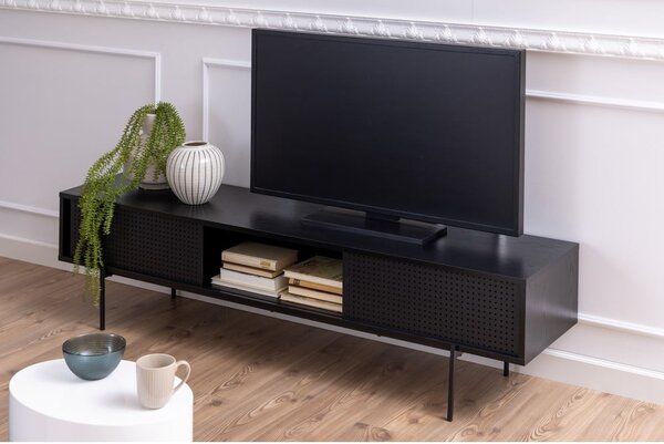 Černý TV stolek v dekoru jasanu 180x44,5 cm Angus – Actona