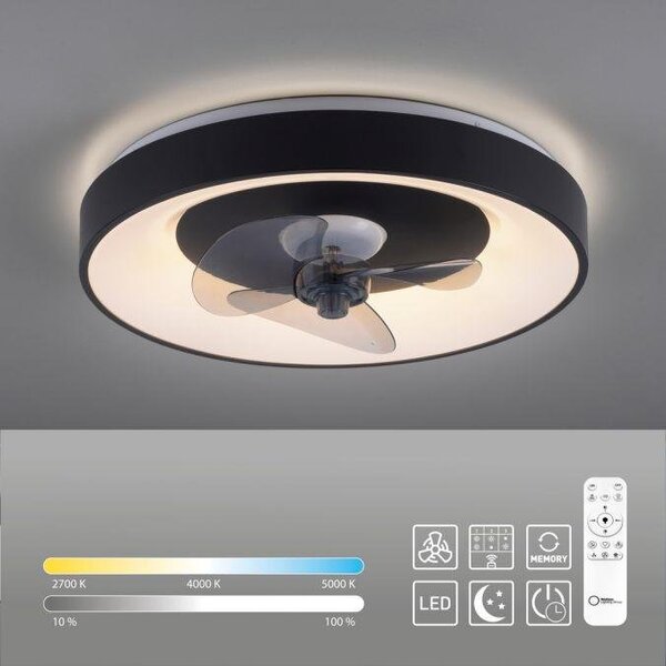 LD 14644-18 LED stropní svítidlo s ventilátorem černé, časovač, stmívatelné paměťová funkce, 2700-5000K - JUST LIGHT