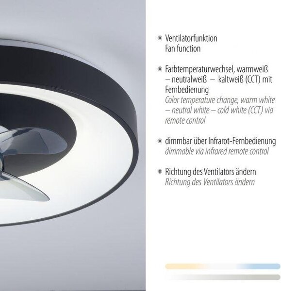 LD 14644-18 LED stropní svítidlo s ventilátorem černé, časovač, stmívatelné paměťová funkce, 2700-5000K - JUST LIGHT