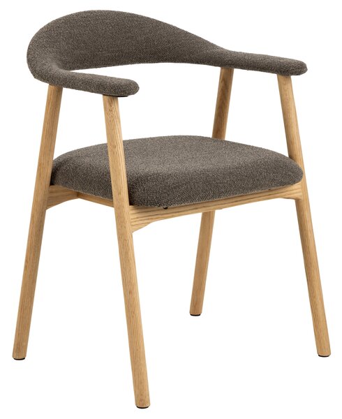 MAZZONI EXPORT ADELE Hnědá Taupe (látka Monza 40)/rám Přírodní dub - DŘEVĚNÁ ŽIDLE BOUCLÉ DO OBÝVACÍHO POKOJE/JÍDELNY/KUCHYNĚ RETRO
