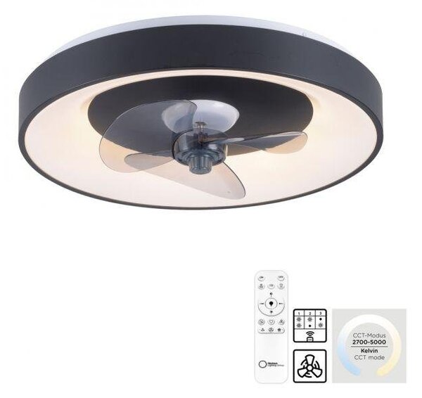 LD 14644-18 LED stropní svítidlo s ventilátorem černé, časovač, stmívatelné paměťová funkce, 2700-5000K - JUST LIGHT