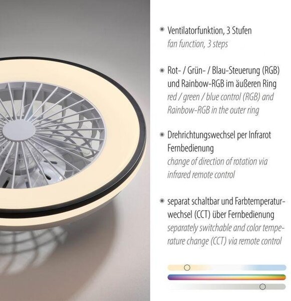 LD 14447-18 LED stropní ventilátor CCT RGB změna barev dálkový ovladač, RGB/2700-6500K - JUST LIGHT