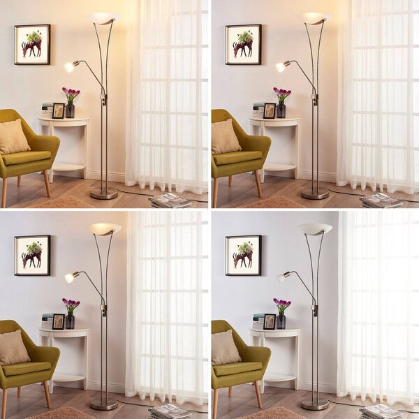 Lindby Stropní reflektor Felicia s lampičkou na čtení, nikl, Hliník / šedá / zinek, Obývací pokoj / jídelna, kov, Moderní