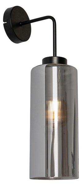 Art Deco nástěnná lampa černá s kouřovým sklem - Laura