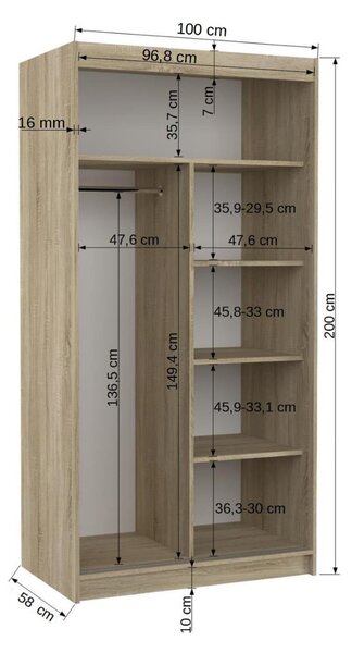 Šatní skříň s posuvnými dveřmi Limbo - 100 cm Barva: Bílá