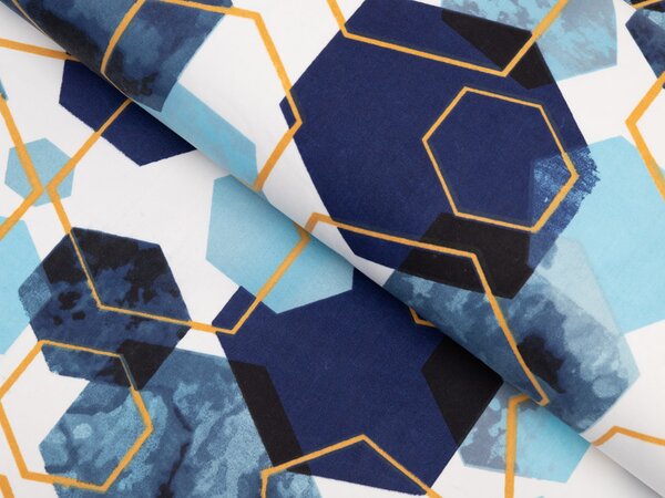 Biante Bavlněný běhoun na stůl Sandra SA-574 Modré hexagony na bílém 20x120 cm