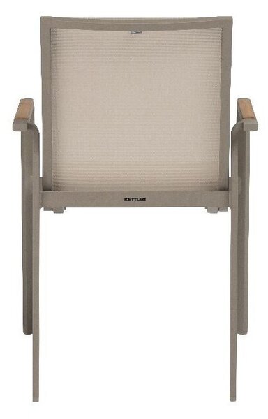 KETTLER DIAMOND stohovatelné, hliníkové křeslo s teakovými područkami - taupe / béžová